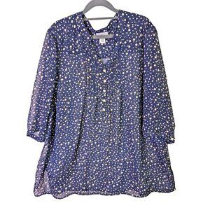 Maggie Barnes for Catherines Women Size 18W Navy Polka Dot Sheer Top Cottagecore